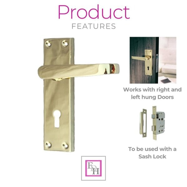 EDH Door Hardware Brass Door Handles Interior Door Lock Handles-Victorian Straight Lock Handlesx1.