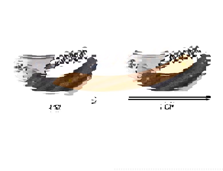 Wine opener with wooden handle and corkscrew, labeled '11 cm' on a white background.