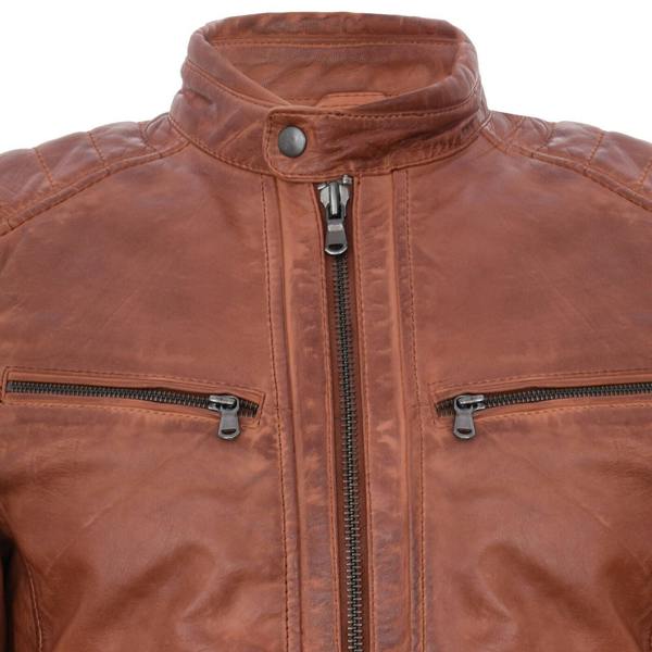 Infinity Leather Mens Leather Vintage Quilted Racing Zipped Biker Jacket
