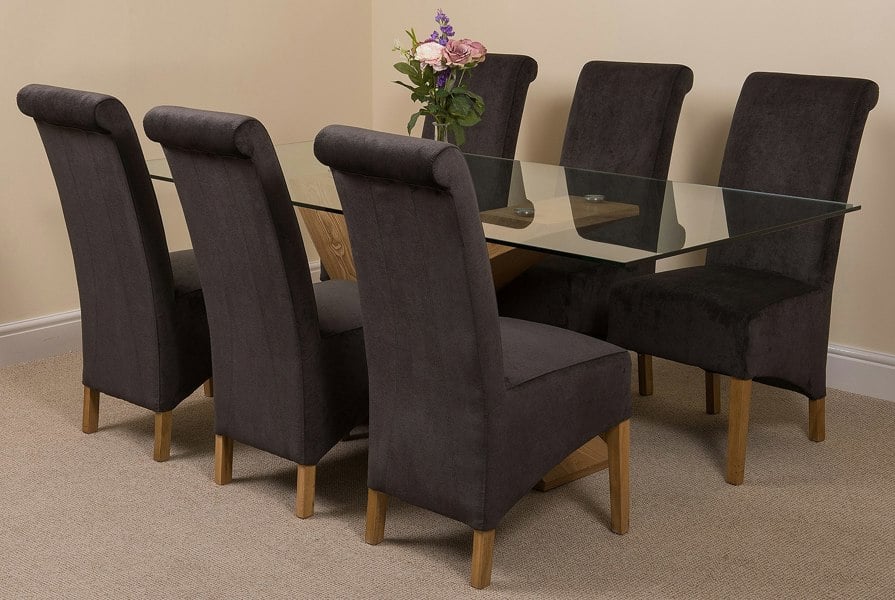 That's Furniture Valencia Oak Large Glass Dining Table & Montana Fabric Chairs