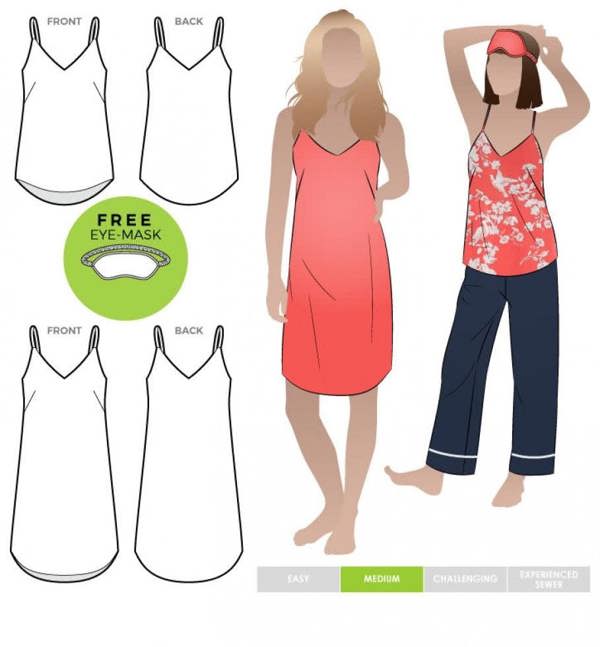 Style Arc Sewing Pattern Camisole Nightie - Pyjamas, Tops, Dresses for Women - Intermediate