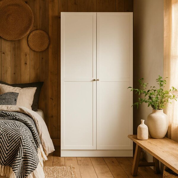 Wyld Haus Cherryfern White Wooden Wardrobe 2 Frame Doors