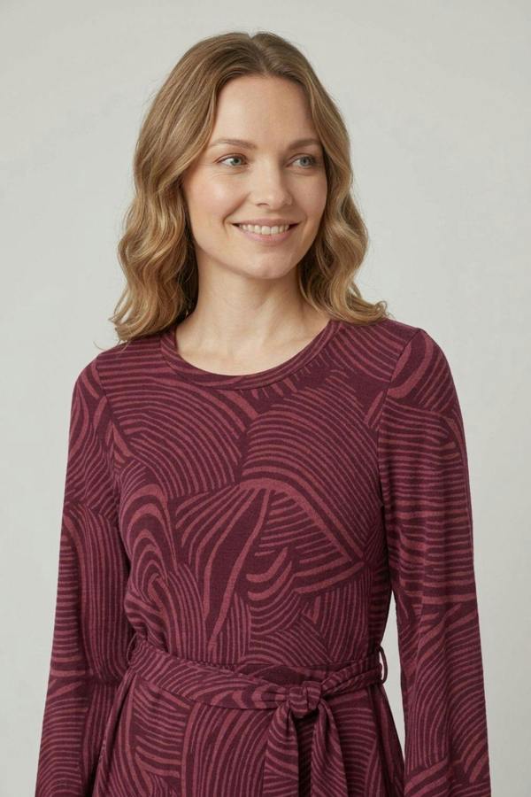 Purple | Abstract Tie Waist A-Line Midi Dress