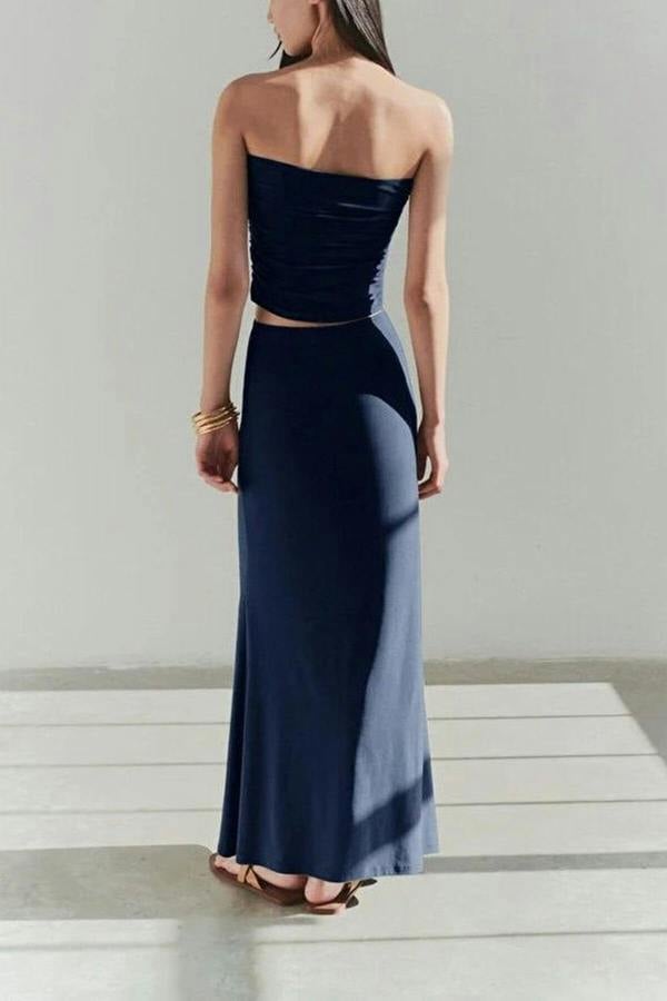 WOVCOR Strapless Knitted Elegant Blouse with Accessory Details