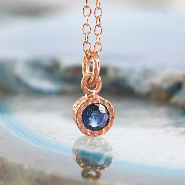 Blue Sapphire September Birthstone Rose Gold plated Silver Pendant Necklace