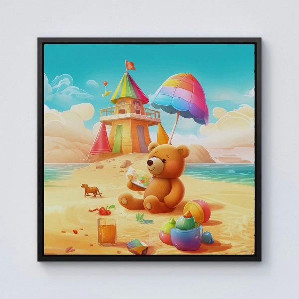 Warren Reed Bear On A Beach Holiday Framed Canvas