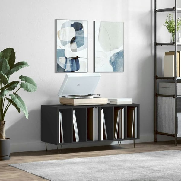 Berkfield Record Cabinet Black 100x38x48 cm Engineered Wood