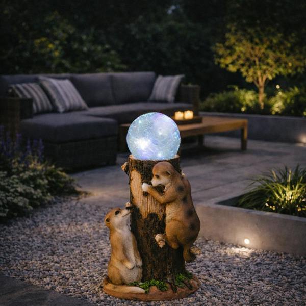 Gardenwize Solar Meerkat Colour Changing Ball Light – LED Crackle Globe Garden Ornament