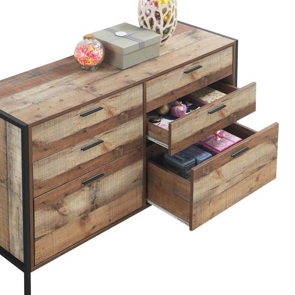 Timber Art Design Stretton Rustic Chest 6 Drawers Bedroom Living Room Storage Industrial Oak