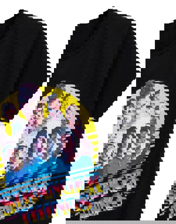 Stranger Things Girls Black Multi-Character Placement Print Short Sleeved T-Shirt