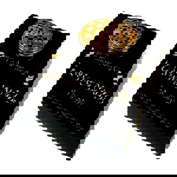 Memorials Direct Black Granite Memorial Sloping Desk With Vase with Free Personalised Gold Engraving Includes Metal Flower Pot Insert 12 x 10 x 4"