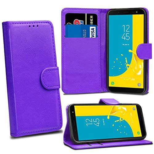 KAV - Protection (faux) Leather Wallet flip Case cover pouch holser holder for Samsung Galaxy J6 2018 Purple