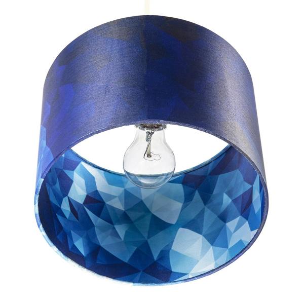 Designer Geometric Satin Fabric Round Lamp Shade with Tones of Blue Image 5