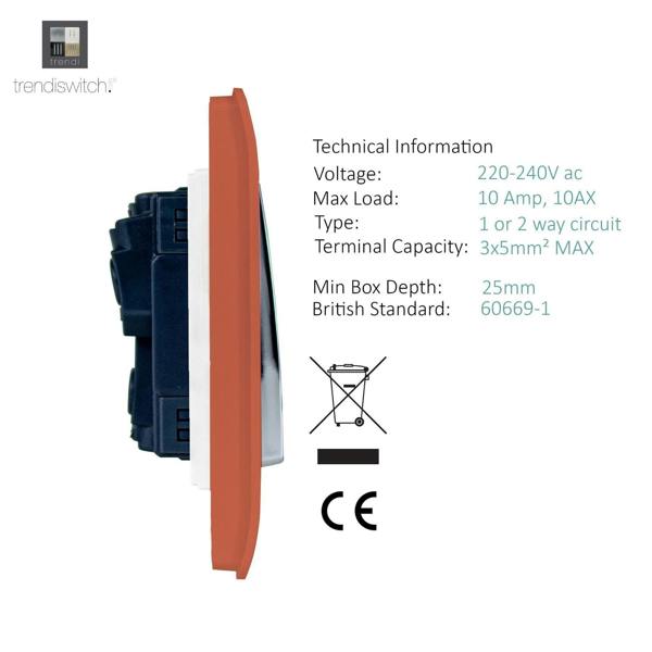 Trendi Switch 1 Gang 1 or 2 way Rocker Light Switch in Copper