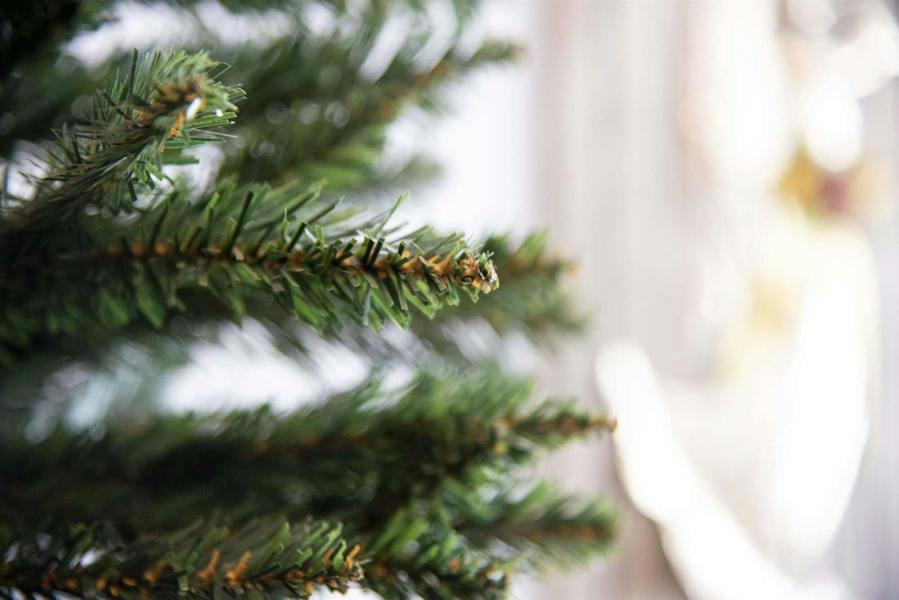 5ft to 8ft Slim Green Pine Artificial Christmas Tree with Pencil Point Tips and Metal Base image 5