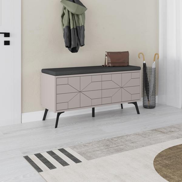Decortie Modern Dune Shoe Storage Bench with Fabric Seat 4 Doors Cabinet 107(W)cm Metal Legs Organizer Hallway