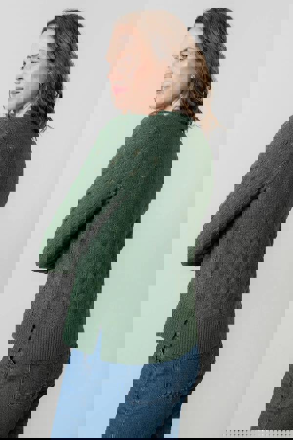 Lily & Me Harefield Pointelle Knit Jumper Pine Green