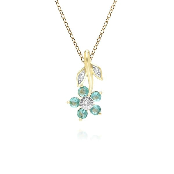 Gemondo Floral Emerald & Diamond Pendant Necklace in 9ct Yellow Gold