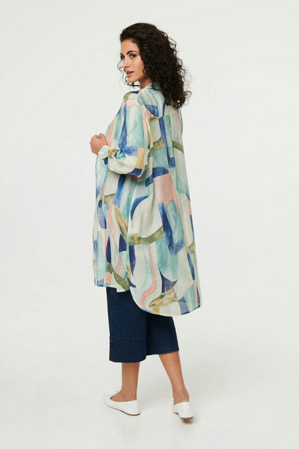 Green | Abstract 3/4 Sleeve Short Shirt Dress
