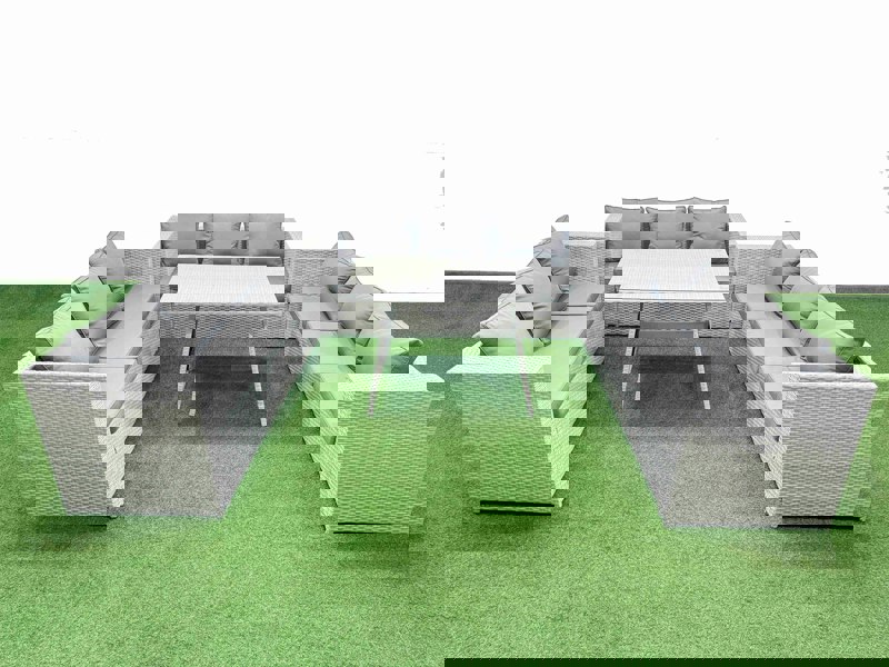 Fimous 9 Seat Outdoor Patio PE Rattan Garden Furniture with Cushions 3 Seater Sofa Light Grey