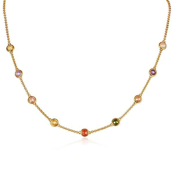 namana Gold Plated Sterling Silver Chain Necklace with Multi Coloured Cubic Zirconia Stones