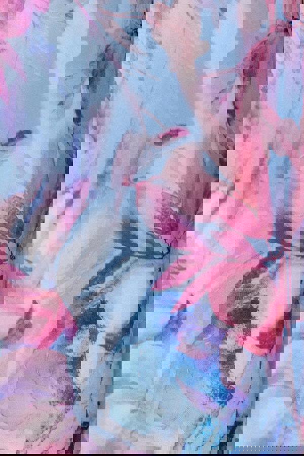 Printed Scuba Square Neck Puff Sleeve Midi Dress - Blue DR4650