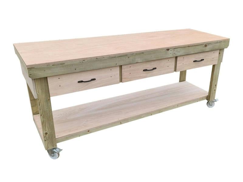 Arbor Garden Solutions Wooden Eucalyptus hardwood workbench, tool cabinet with drawer (V.1) with wheels