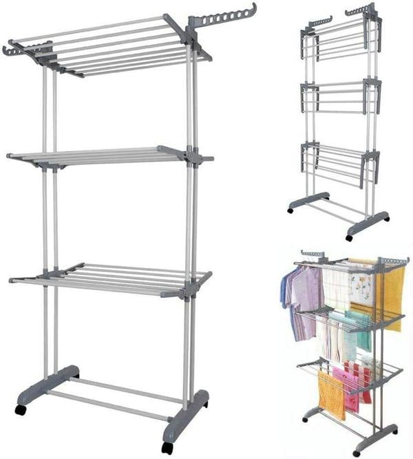 HYGRAD BUILT TO SURVIVE HYGRAD® Clothes Drying Rack 3 Tier Clothes Dryer Stand Foldable Laundry Clothes Rack Organiser UK (Grey)