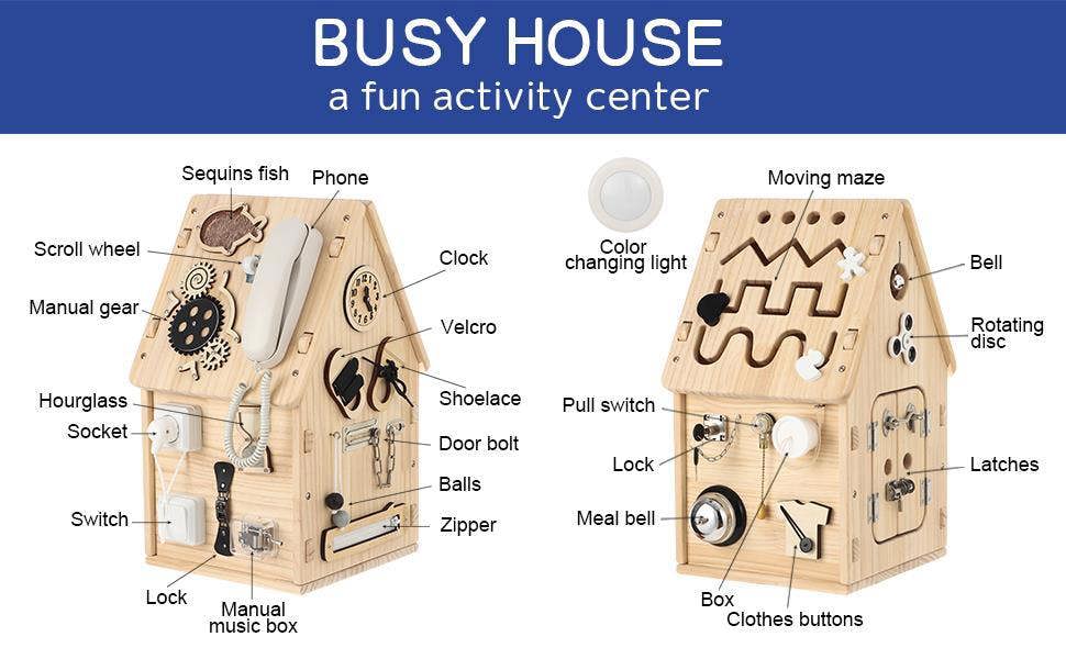 Dyzi Multifunctional Montessori Board House Educational Board Sensory Life Motor Skill Toy
