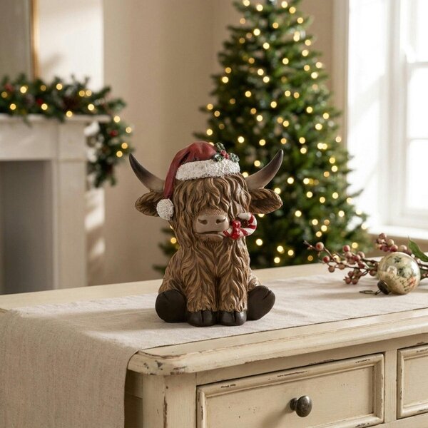 Garden Greatness Festive Resin Highland Cow Ornament