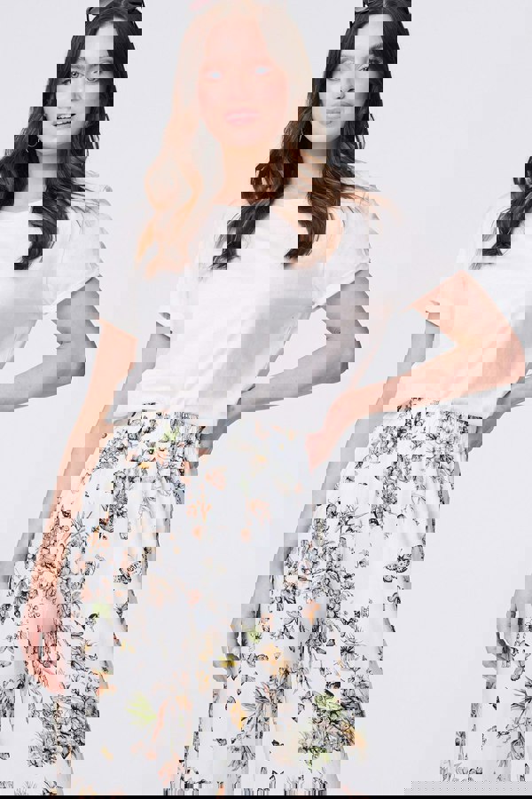 Beige | Butterfly Print High Rise Relaxed Trousers