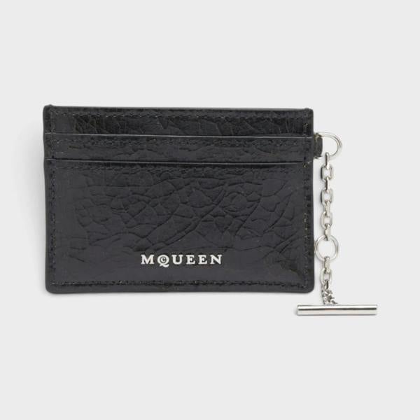 Alexander McQueen Sling Logo Card Holder Crackled Leather Black