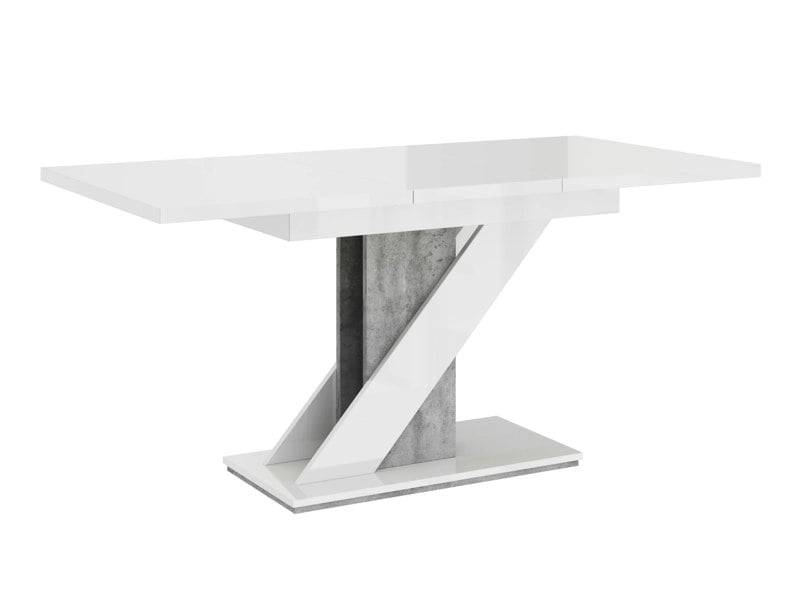Elegant white gloss dining table with grey concrete V-shaped base – MAVEA.