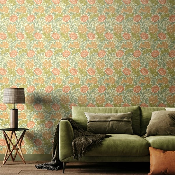 Hoopla Walls Chrysanthemum  - Sage & Amber 10m Wallpaper