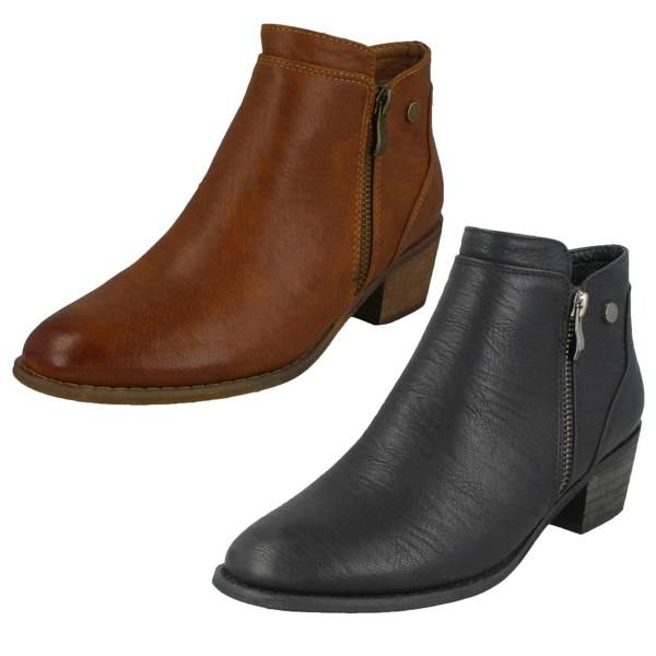 Spot On Ladies Spot On Mid Heel Ankle Boots F51137