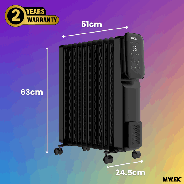 MYLEK Oil Filled Digital Smart WiFi App Enabled Heater - 3 Heat Settings & 24-Hour Timer 2500w