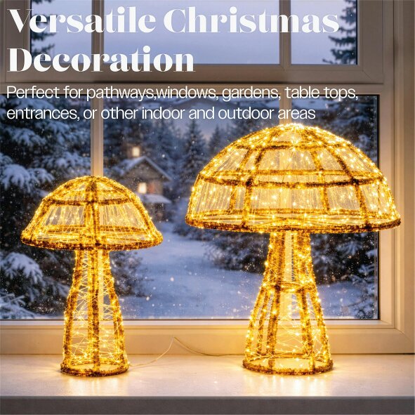 Scotts of Stow Xmas Haus 2 Pack Warm White Micro LED Acrylic Mushrooms Outdoor Decoration with Timer