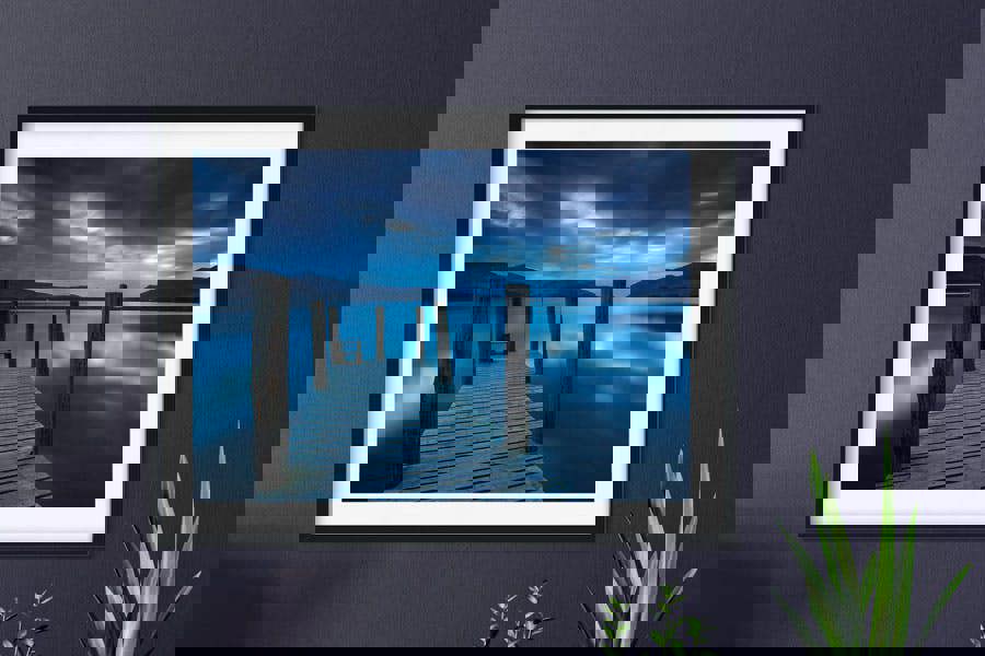 framed print of derwent water jetty at twilight