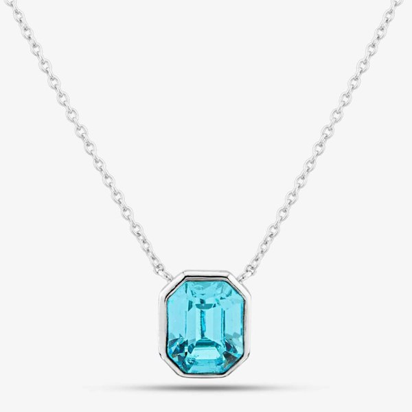 T. H. Baker Sterling Silver Asscher-Cut Blue Crystal Necklace N4475T