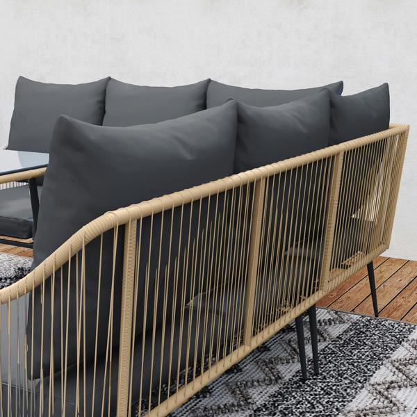 Wyld Haus Nofise Rattan Brown and Grey 7 Seater Garden Sofa Set with Coffee Table and 2 Stools