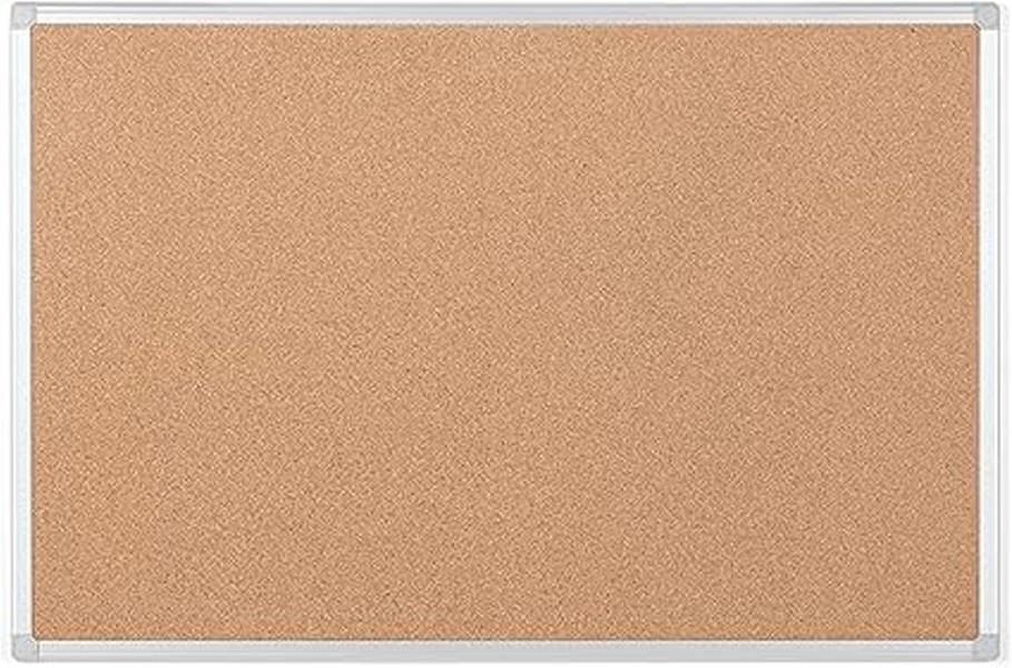 KAV Cork Notice Board with Aluminium Maya Frame - Rectangular Cork Board for Memos, Pictures & Lists, Office & Home, Rounded Edges, Wall Mount 90x60cm