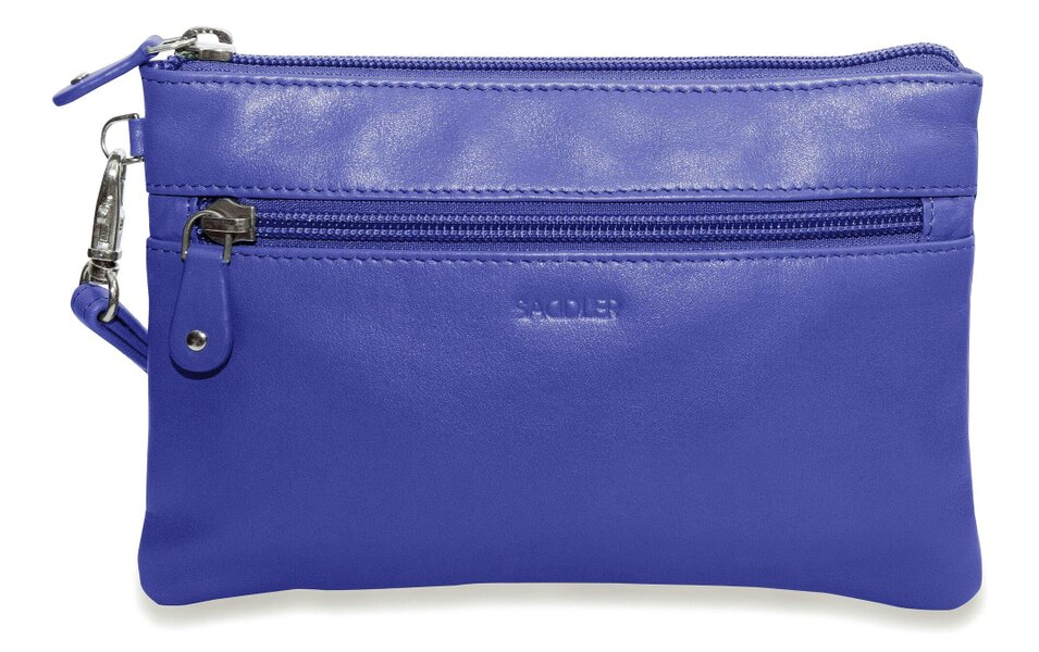 SADDLER SCARLETT Leather Zip Top Mini Clutch - Phone Holder with Detachable Wrist Strap - RFID Protected - Ultra Violet