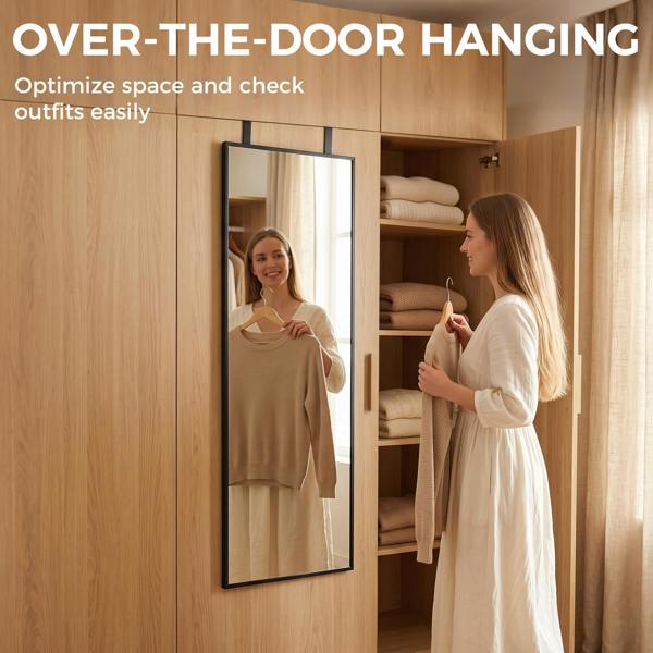 HOMCOM 40 x 110 cm Full Length Wall Mirror with Adjustable Hooks, Black