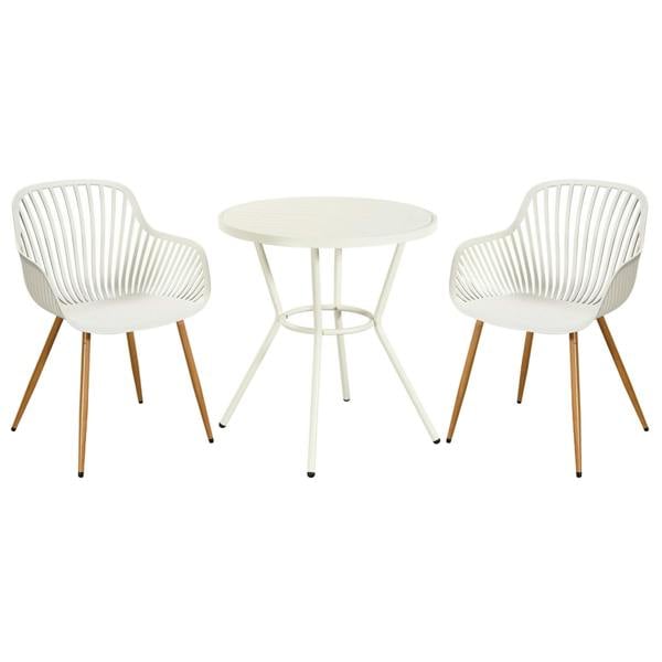 Core Products 3 Piece Bistro Garden Set, Pair Of Sunray Armchairs & Round Plastic Table, Moss Green With Wood Effect Legs