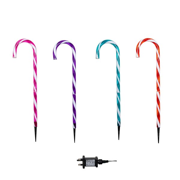 Samuel Alexander 62cm Set of 4 Light up Christmas Candy Cane Garden Path Lights with 40 Rainbow LEDs