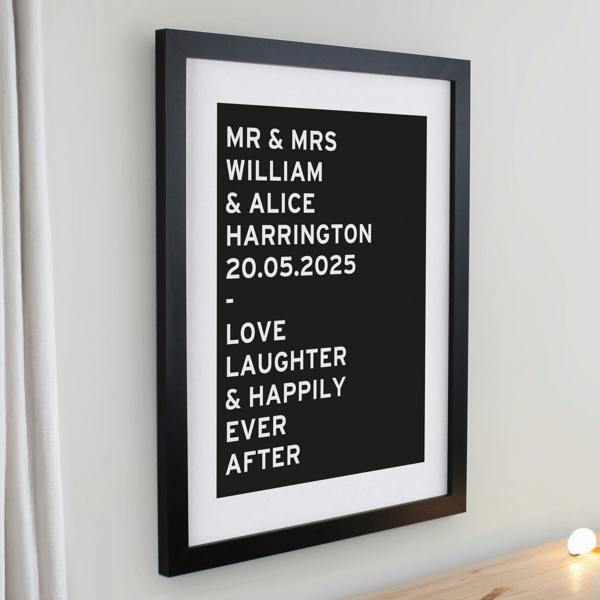 Personalised Typography Black Poster Frame - close-up detail