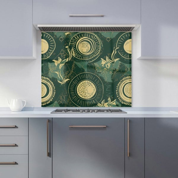 Warren Reed - Designer Abstract Green Gold Moon Pattern Kitchen Splashback