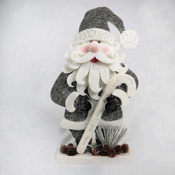42cm Grey Christmas Santa Tabletop Figurine with Silver Glitter Finish image 1