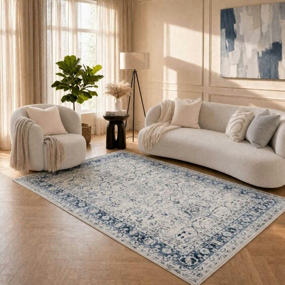 The Rugs Montana Bordered Navy Rug | 4070