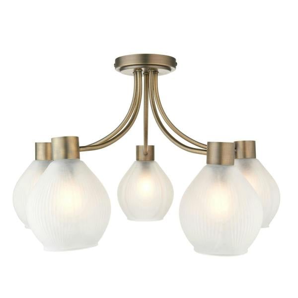 Pagazzi Lighting Hamilton 5 Light Antique Brass Semi Flush Ceiling Light